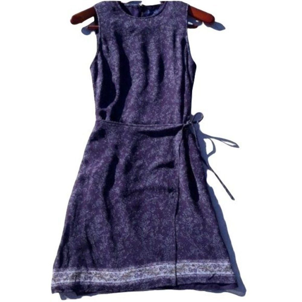 Vintage 80s Ann Taylor‎ Silk Sleeveless Wrap Dress 4P Eggplant Apron Tie Skirt